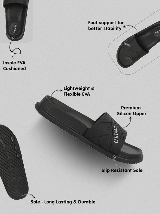 Men's Black Solid Casual Slider