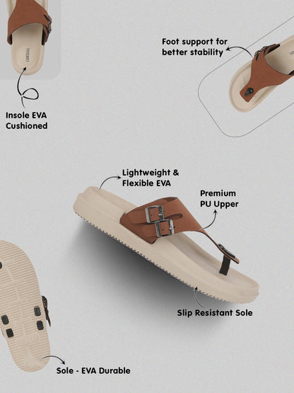 Men's Tan Solid Casual Sliders