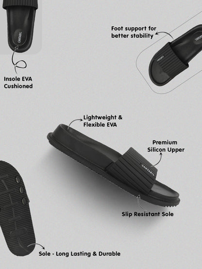 Men's Black Solid Casual Sliders