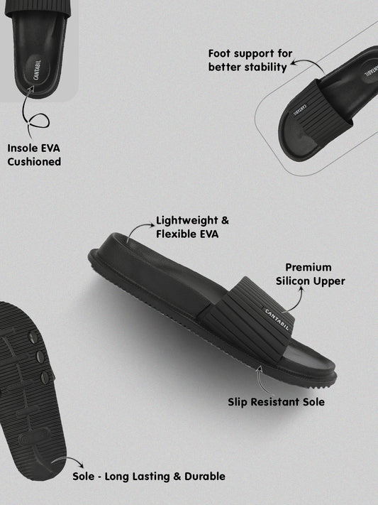 Men's Black Solid Casual Sliders