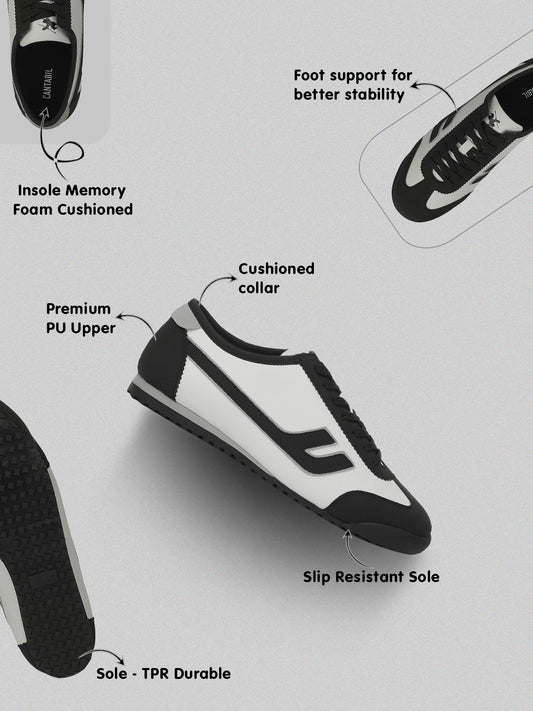 Men's White & Black Colorblock Casual Sneakers