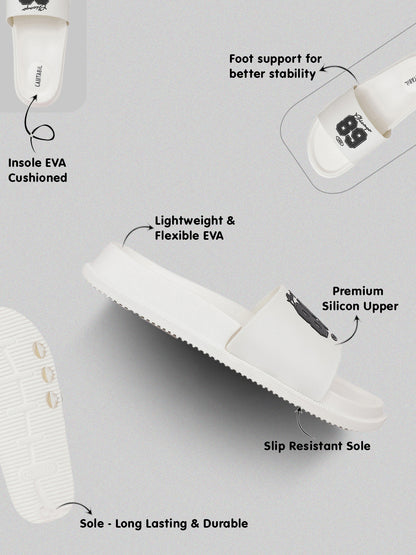Men's White Solid Sliders