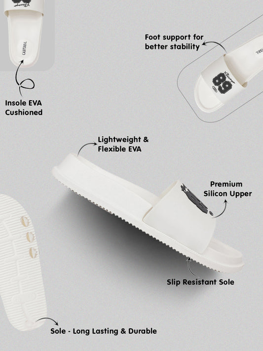 Men's White Solid Sliders