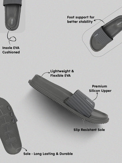 Men's Grey Solid Casual Sliders