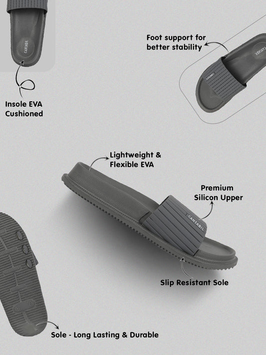 Men's Grey Solid Casual Sliders