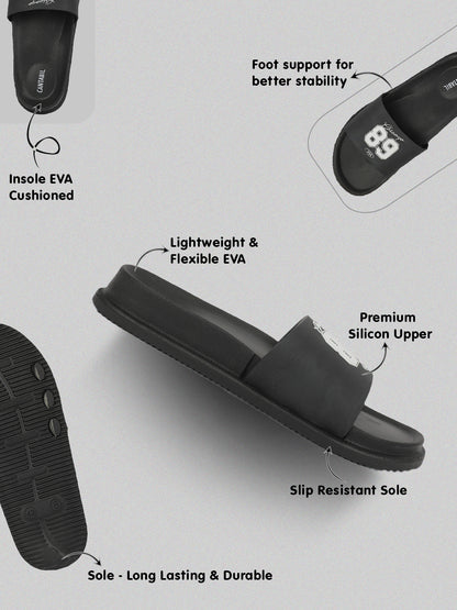 Men's Black Solid Casual Slider