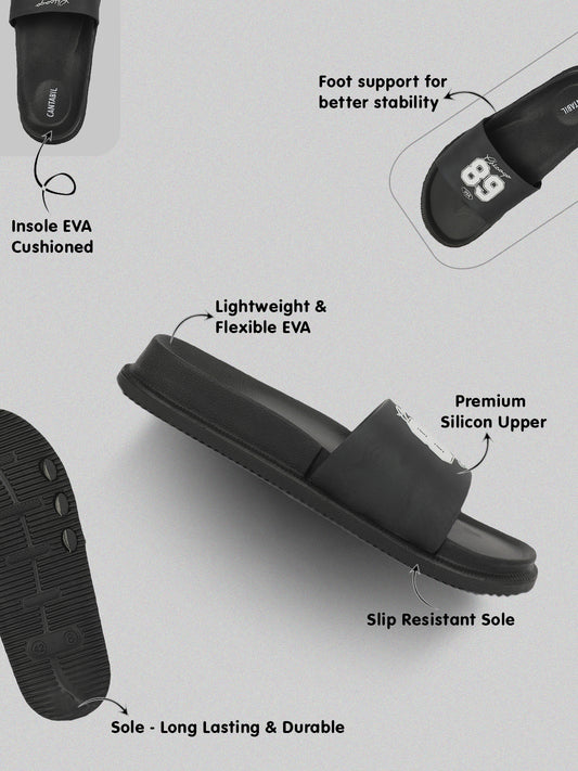 Men's Black Solid Casual Slider