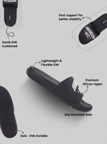 Men's Black Solid Casual Sliders