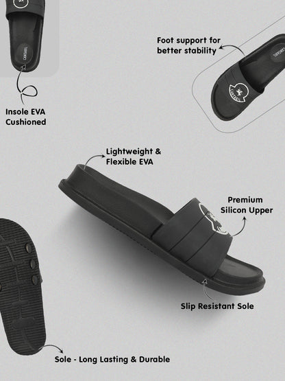 Men's Black Solid Casual Slider