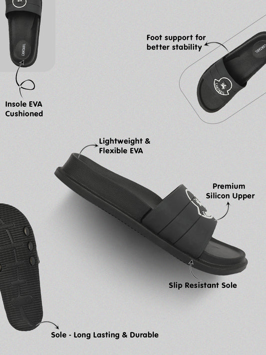 Men's Black Solid Casual Slider