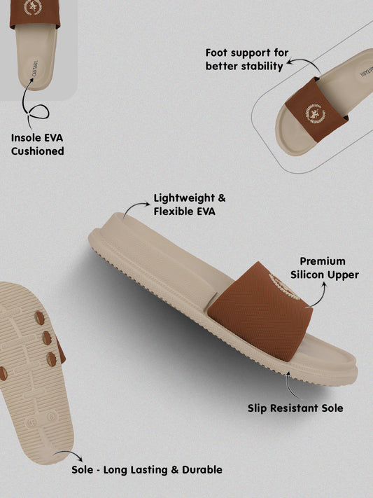 Men's Beige Solid Sliders