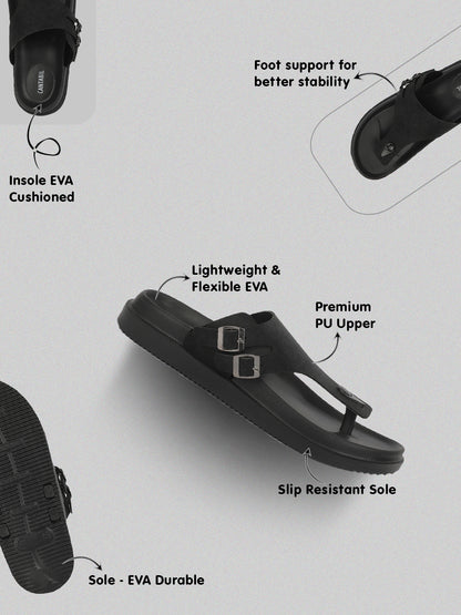 Men's Black Solid Sliders