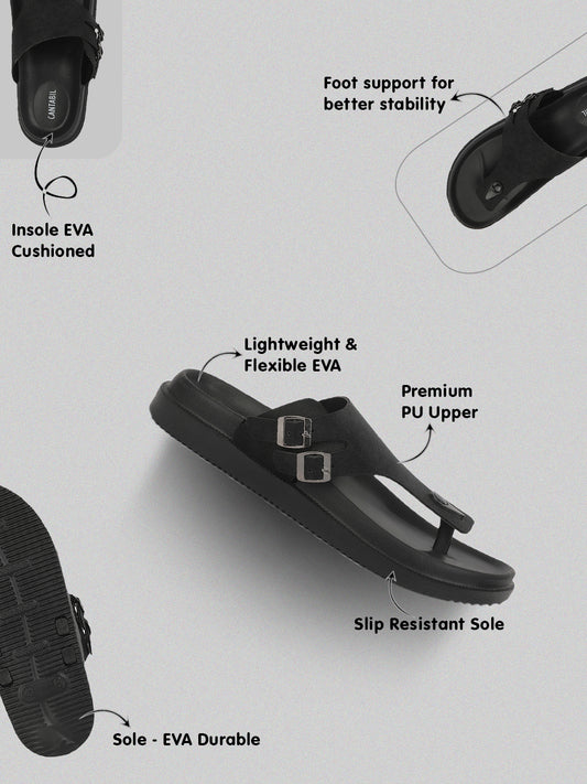 Men's Black Solid Sliders