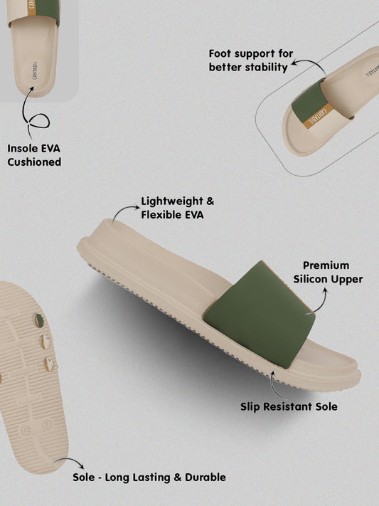 Men's Beige Solid Sliders