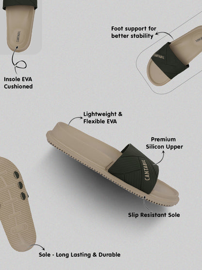 Men's Beige Solid Casual Slider