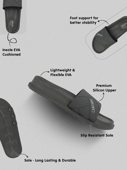 Men's Grey Solid Casual Slider