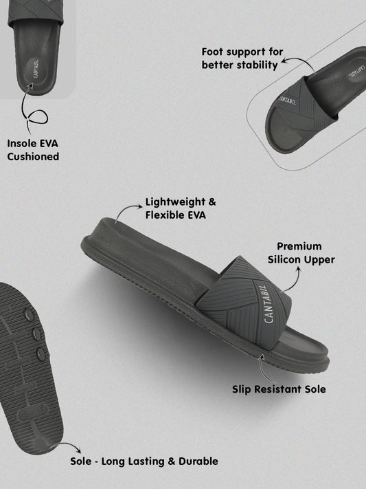Men's Grey Solid Casual Slider