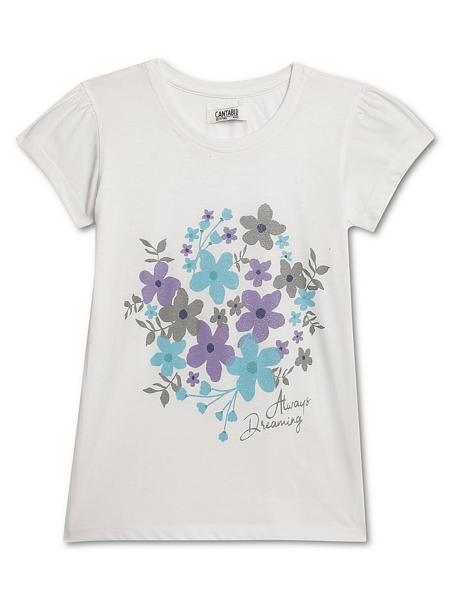 Cantabil Girls Round Neck White Printed T-Shirt (7135791906955)