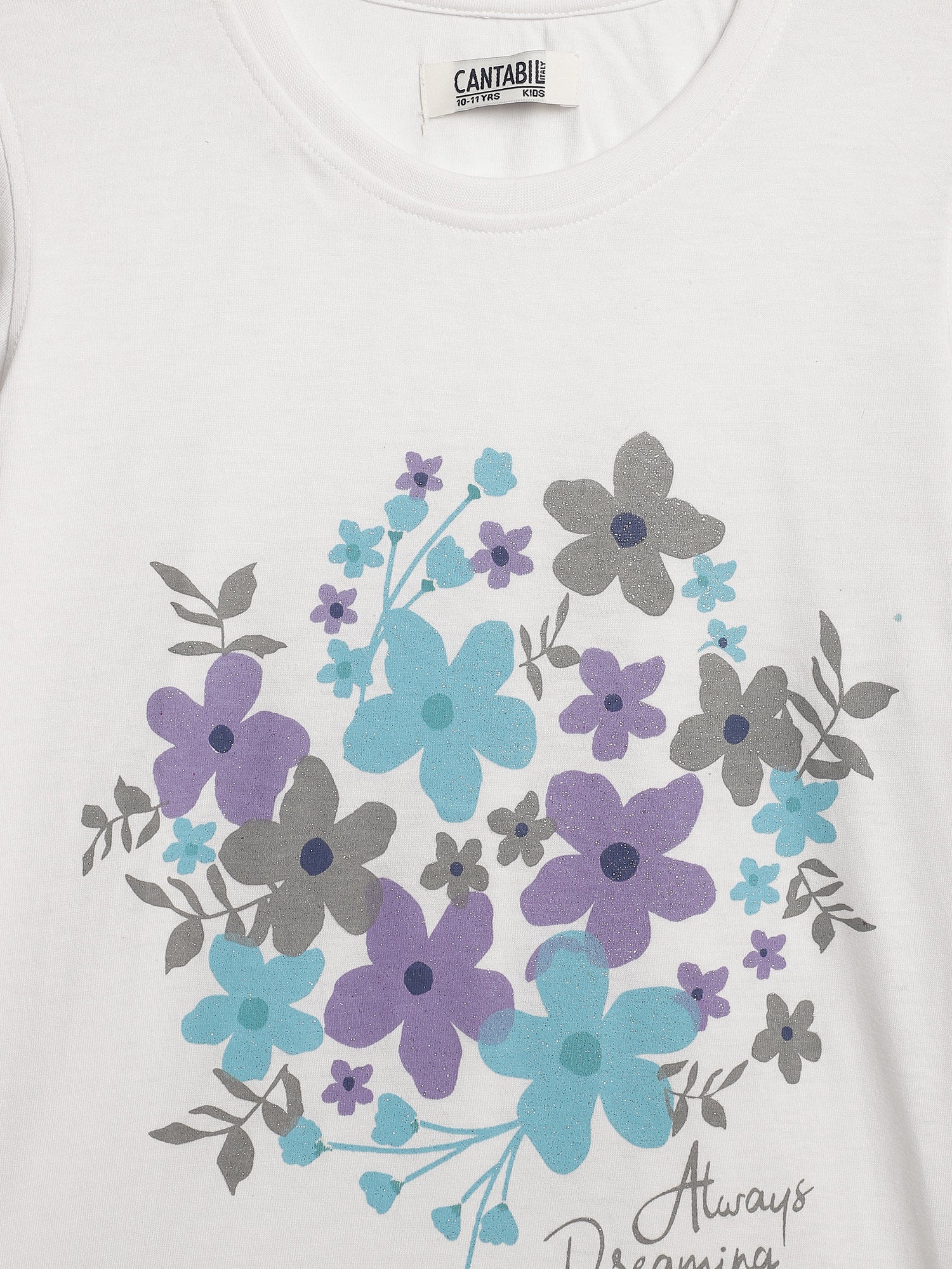 Cantabil Girls Round Neck White Printed T-Shirt (7135791906955)