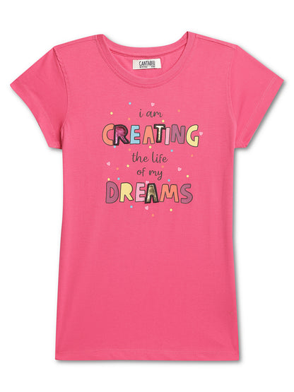 Cantabil Girls Pink Round Neck Printed T-Shirt (7135806685323)