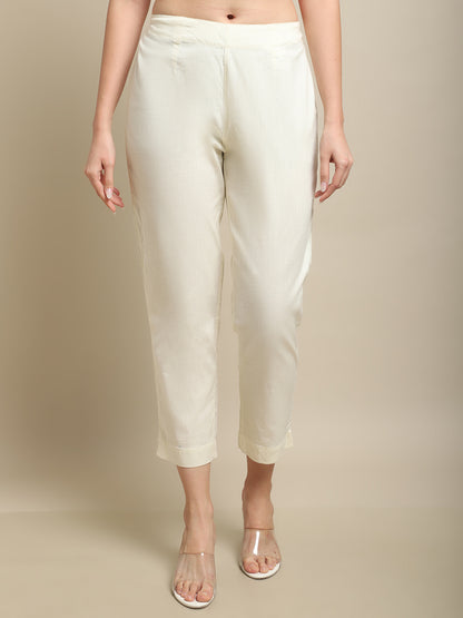 Cantabil Women Ivory White Pant (7137216856203)