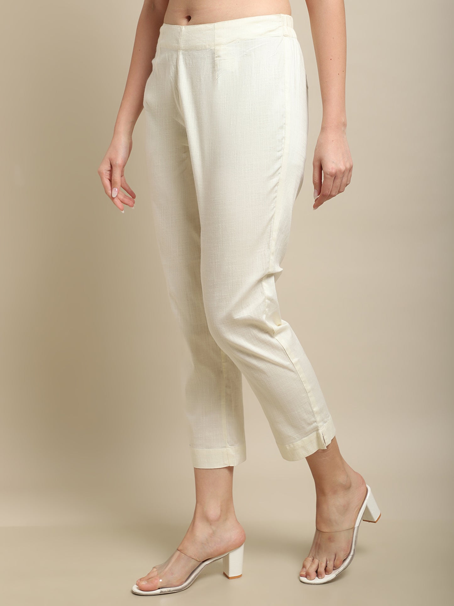 Cantabil Women Ivory White Pant (7137216856203)