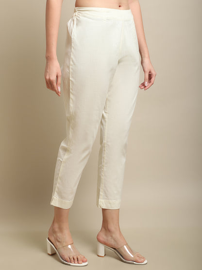 Cantabil Women Ivory White Pant (7137216856203)