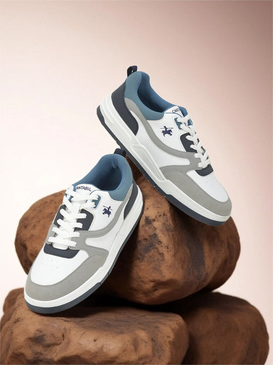 Men's White & Grey Casual Sneakers Shoes
