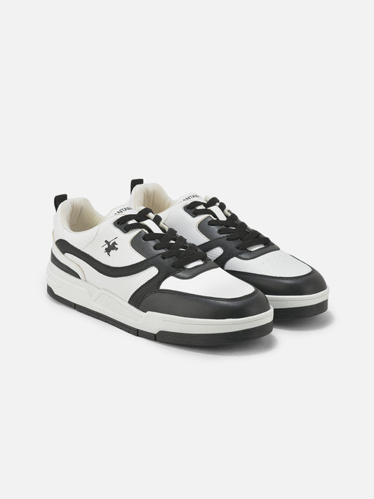 Men's White & Black Colorblock Casual Sneakers Shoes