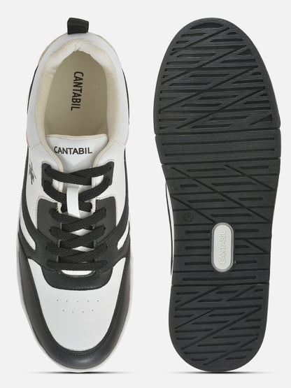 Men's White & Black Colorblock Casual Sneakers Shoes