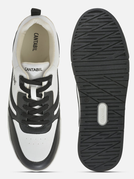 Men's White & Black Colorblock Casual Sneakers Shoes