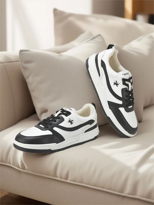 Men's White & Black Colorblock Casual Sneakers Shoes