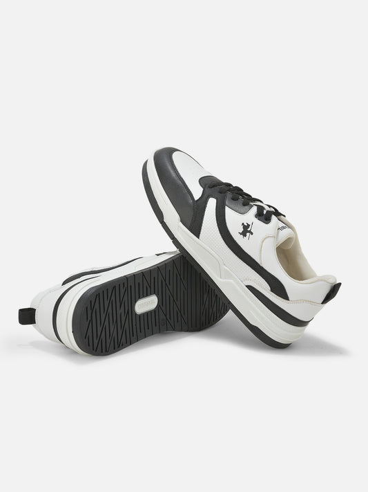 Men's White & Black Colorblock Casual Sneakers Shoes