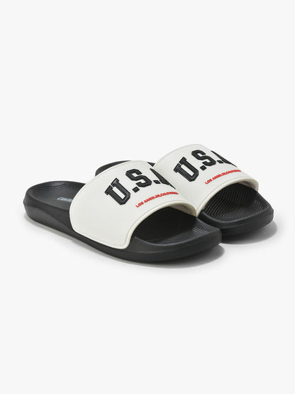 Men's Black & White Solid Casual Sliders