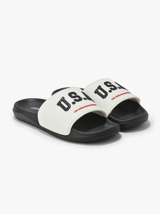 Men's Black & White Solid Casual Sliders