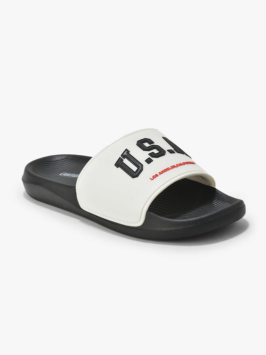 Men's Black & White Solid Casual Sliders