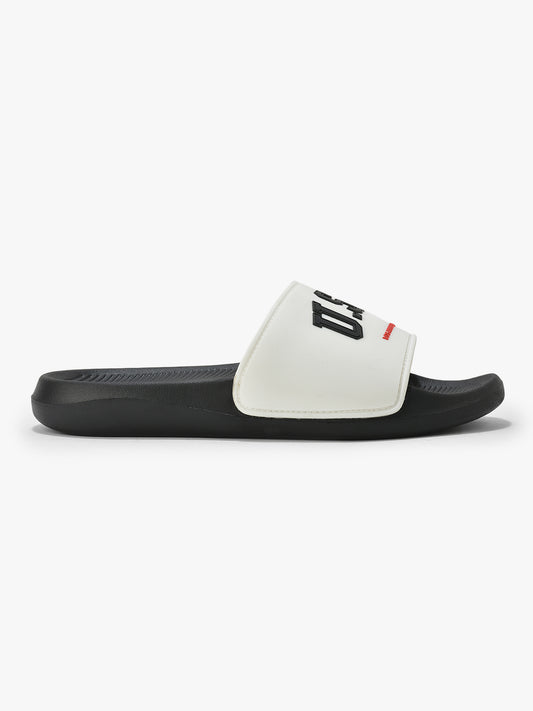 Men's Black & White Solid Casual Sliders