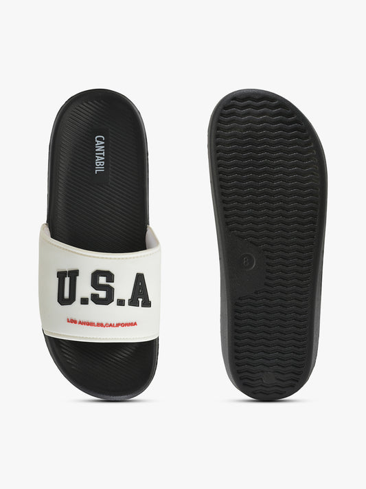 Men's Black & White Solid Casual Sliders