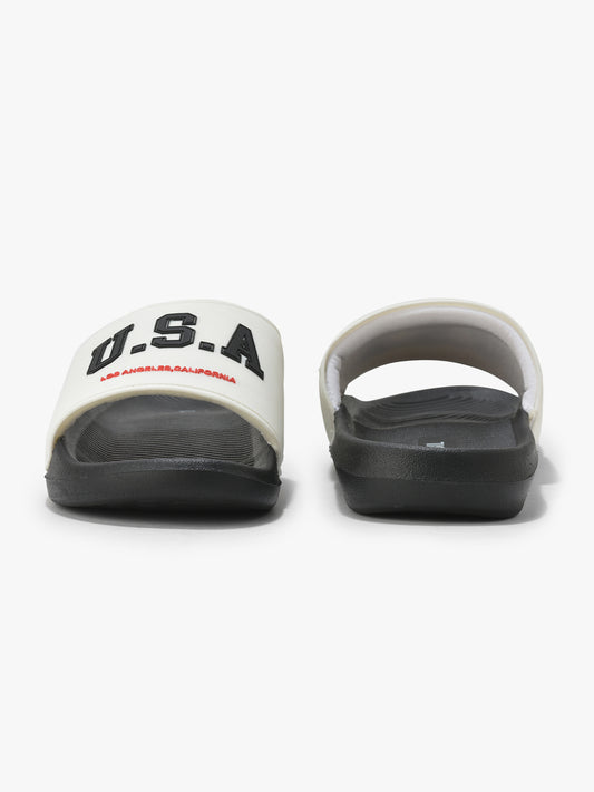 Men's Black & White Solid Casual Sliders