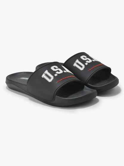 Men's Black Solid Casual Sliders