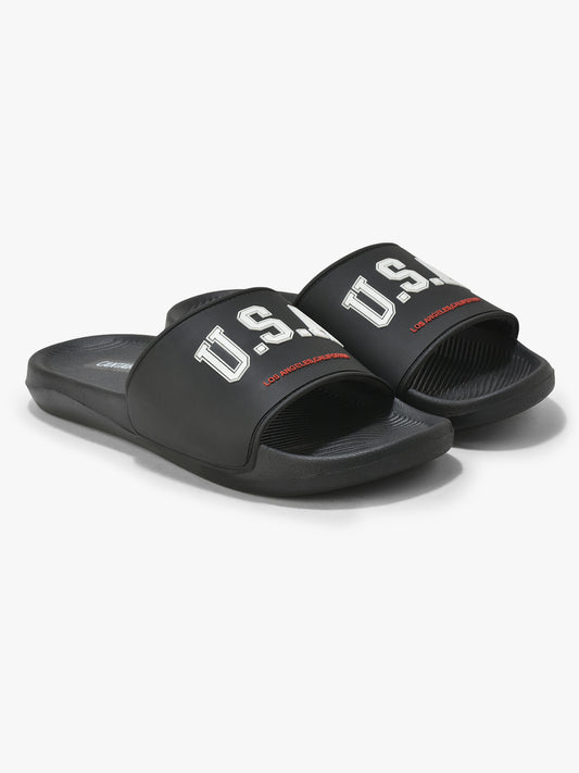 Men's Black Solid Casual Sliders