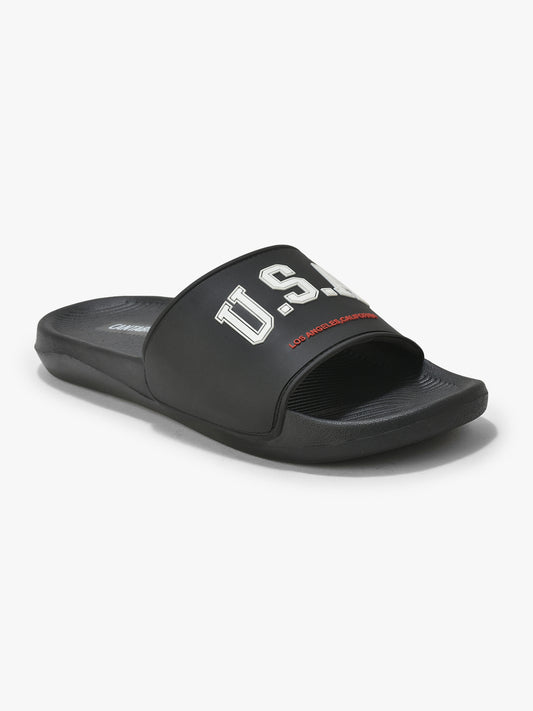 Men's Black Solid Casual Sliders