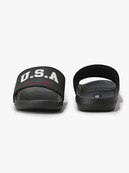 Men's Black Solid Casual Sliders