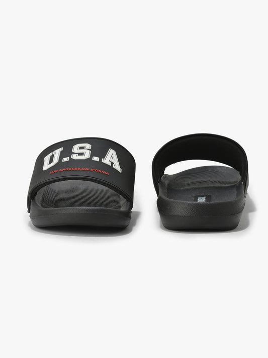 Men's Black Solid Casual Sliders