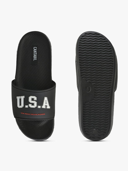 Men's Black Solid Casual Sliders