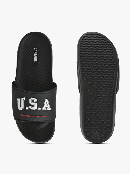 Men's Black Solid Casual Sliders