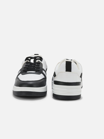 Men's White & Black Colorblock Casual Sneakers Shoes