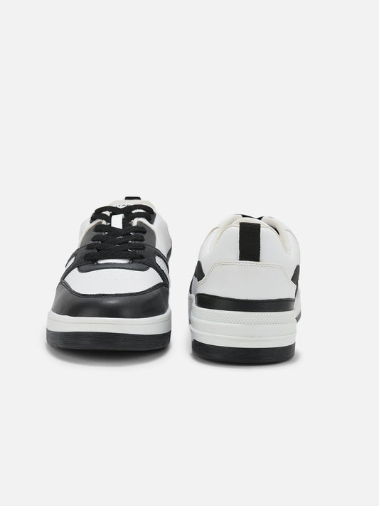 Men's White & Black Colorblock Casual Sneakers Shoes