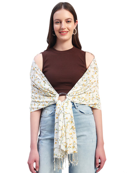 Women's Printed White Scarf