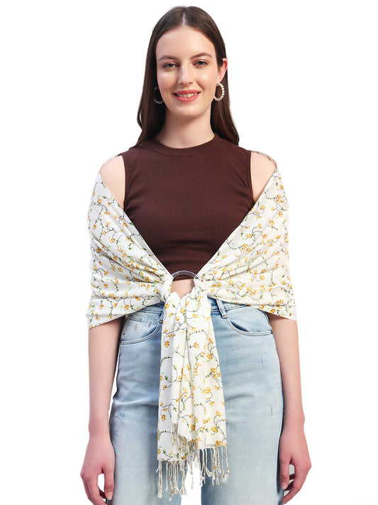 Women's Printed White Scarf